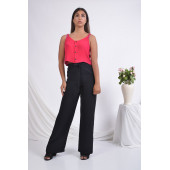 BAYAN BELİ LASTİKLİ BOL PAÇA YAZLIK PANTOLON SORALLİNE 1697 SİYAH - 4