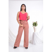 BAYAN BELİ LASTİKLİ BORU PAÇA YAZLIK PANTOLON SORALLİNE 1697 GÜL KURUSU - 1