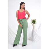 BAYAN BELİ LASTİKLİ BOL PAÇA YAZLIK PANTOLON 1697 ÇAĞLA YEŞİLİ - 1