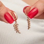 Gümüş Rose Sallantılı Başak Kadın Küpe - 1