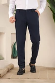 Erkek Lacivert Renk Düz Kesim Kaliteli Esnek Likralı Bilek Boy Kumaş Pantolon-7102 - 1