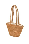 Paulette – Doğal El Yapımı Astarlı Fermuarlı Hasır Plaj Çantası Omuz Çantası 38 cm - 8