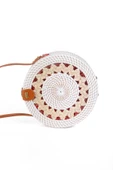 Daisy- Rattan El Yapımı Deri Askılı Hasır Yuvarlak Omuz Çantası Ekru Krem - 3