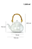 Colletta - Bambu Saplı Cam Süzgeçli Cam Bitki Çayı Demliği 1200 Ml - 6