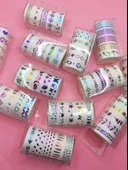 Renkli Yaldızlı Vintage Washi Tape Bant Yapışkanlı Maskeleme Kağıdı 5 lı - Kurdele - 2