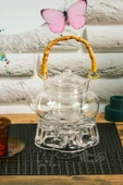 Thea - Bambu Saplı Cam Süzgeçli Borosilikat Cam Demlik Ve Isıtıcı Seti 800 Ml - 1