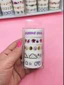 Renkli Yaldızlı Vintage Washi Tape Bant Yapışkanlı Maskeleme Kağıdı 5 lı - Kurdele - 1