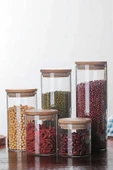 Donna - 3 Adet Bambu Vakum Kapaklı Borosilikat Cam Saklama Kabı 16 x 8,5 cm, Baharatlık 750 ml - 4