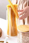 Donna - 3 Adet Bambu Vakum Kapaklı Borosilikat Cam Saklama Kabı 21 x 8,5 cm, Baharatlık 1.000 ml - 3
