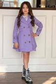 Kız Çocuk Çiçek Desenli Piliseli Lila Trençkotlu Elbise thumbnail 1