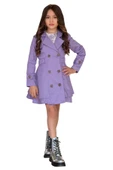 Kız Çocuk Çiçek Desenli Piliseli Lila Trençkotlu Elbise thumbnail 5