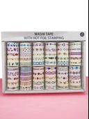 Renkli Yaldızlı Vintage Washi Tape Bant Yapışkanlı Maskeleme Kağıdı 5 lı - Portakal thumbnail 4