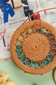 Valentina - Rattan El Yapımı Deri Askı Detaylı Hasır Yuvarlak Omuz Çantası - 5