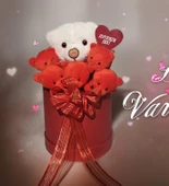 Premium Özel Hediye Kutuda  Beyaz Ayıcık ve  Kırmızı Peluş Ayıcık Buketi, Sevgiliye, Doğum Gününe Hediye - 3