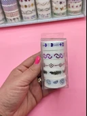 Renkli Yaldızlı Vintage Washi Tape Bant Yapışkanlı Maskeleme Kağıdı 5 lı - Portakal thumbnail 1