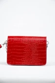 Kırmızı Kadın Timsah Desenli Clutch Baget Çanta - 2