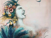 Gülen Kadın Grafitti Tropikal Temalı Duvar Kağıdı - 6
