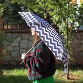 Biggdesign Moods Up Siyah Beyaz Zikzaklı Manuel Mini Şemsiye - Rüzgara Dayanıklı, Hafif, Renkli Tasarım - 4