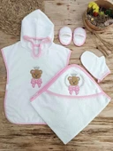 Bear Nakışlı Pareolu 4lü Kız Bebek Havlu Silgi Takımı Pembe thumbnail 1