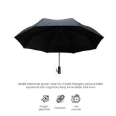 Biggdesign Moods Up Premium Ahşap Saplı Siyah Otomatik Şemsiye, Rüzgara Dayanıklı, Hızlı Kuruyan - 3