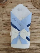 Yenidoğan Bal Peteği My Prince Taç Nakışlı Delüks Kundak Bebek Battaniyesi Mavi thumbnail 1