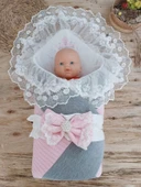 Yenidoğan Teri Cotton Taç Nakışlı Prizma Taş Kundak Bebek Battaniyesi Pembe - 2