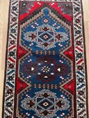 88x174 cm Vintage Mavi Halı, El Dokuma Renkli Oryantal Kilim, Mavi-Kırmızı Nostaljik Uşak Halısı - 4