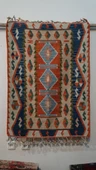 86x118 cm Geometrik Desenli Türk Kilim, El Yapımı Saçaklı, Yünlü Anadolu Kilimi, Nostaljik Dekoratif Kilim - 3