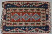 86x118 cm Geometrik Desenli Türk Kilim, El Yapımı Saçaklı, Yünlü Anadolu Kilimi, Nostaljik Dekoratif Kilim - 1