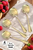 Madamev 4'lü Gold Servis Kaşığı Paslanmaz Çelik Lüx Salata Börek Pasta Fırın Tavuk Patates Servis Kaşığı - 1