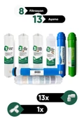 13 Aşamalı Su Arıtma Filtresi Seti - Sediment, Gac Karbon, Granül Karbon, Membran, Post Carbon Multi Mineral, Alkali ve Ph Artırıcı Filtre + Bağlantı Aparatları - 1