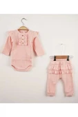 Büzgü Detaylı Fırfırlı % 100 Pamuk 2'li Kız Bebek Takımı thumbnail 1