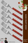 Hand Caft Serisi Mutfak Bıçak Çatal Paduk Sap 6'lı Steak Et Kahvaltı Yemek Çatalı (MFT-2547) - 1