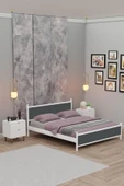 Metalia GM 305 Modern Çift Kişilik Ahşap Metal Beyaz Antrasit Gri Karyola 150X200 - 1