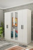Metalia GM 081 Favorite 6 Kapılı Aynalı Beyaz Siyah Kulplu Gardırop - 2