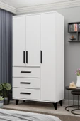 Metalia GM 303-A Ece 3 Kapı 3 Çekmeceli Ayaklı Siyah Kulplu Gardırop - 2