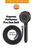 5 Fonksiyonlu Mafsallı Mat Siyah Duş Başlığı Seti, Mat Siyah Duş Başlığı - PVC Hortum Duş Seti - 1