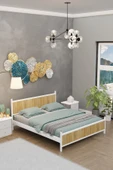 Metalia GM 305 Modern Çift Kişilik Ahşap Metal Beyaz Atlantik Çam Karyola 160X200 - 2