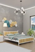 Metalia GM 305 Modern Çift Kişilik Ahşap Metal Beyaz Atlantik Çam Karyola 140X190 - 1