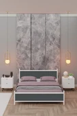 Metalia GM 305 Modern Çift Kişilik Ahşap Metal Beyaz Antrasit Gri Karyola 140X190 - 3
