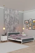 Metalia GM 305 Modern Çift Kişilik Ahşap Metal Beyaz Antrasit Gri Karyola 160X200 thumbnail 1