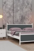 Metalia GM 305 Modern Çift Kişilik Ahşap Metal Beyaz Antrasit Gri Karyola 150X200 - 2