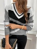 Kadın Uzun Kollu V Yakalı Kısa Triko Elbise - 2