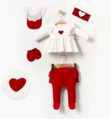 Kalp Baskılı Kutulu 5 Parça Hastane Çıkışı Seti %100 Pamuk - 1