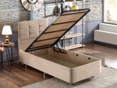 Niron Polo Baza ve Başlık Seti - 90x200 cm Tek Kişilik Sütlü Kahve Kumaş Baza ve Başlığı Soho Kumaş - 1