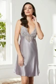 Pierre Cardin Saten Dantelli Gecelik Sabahlık Takım 4280 Royal - 3