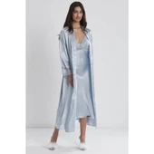 Pierre Cardin Uzun Saten Sabahlık Gecelik Set 4370 Mist - 1
