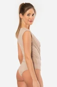 Türen Kruvaze Yaka Kolsuz Çıtçıtlı Body 3502/Vizon - 7
