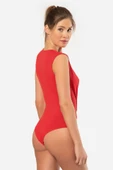 Türen Kruvaze Yaka Kolsuz Çıtçıtlı Body 3502/Kırmızı - 2