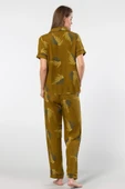 Türen Kadın Desenli Kısa Kol Dokuma Pijama Takımı 3604/Haki - 8